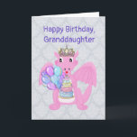 Pink Dragon Princess, Birthday for Granddaughter Card<br><div class="desc">This birthday card has my drawing of a pretty pink dragon with wings. I have added a tiara on it's head. The sweet pink dragon holds a cake with candles and a bunch of balloons. You can change the text on the front and the inside. Other birthday cards are in...</div>