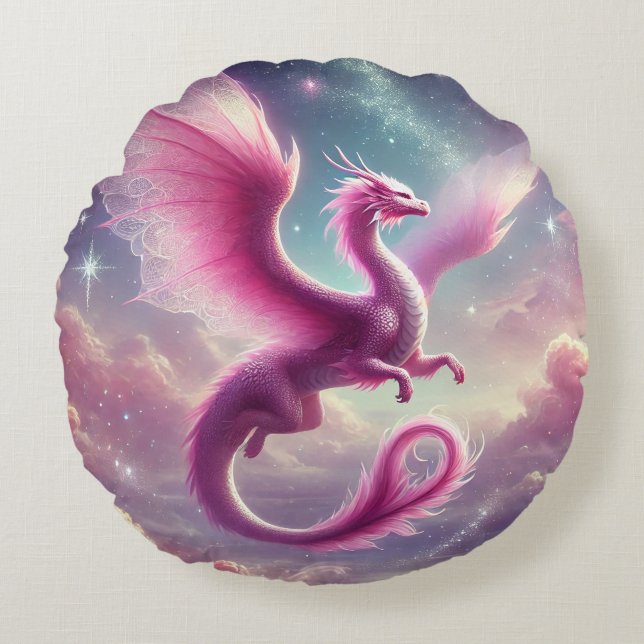 Pink Dragon Round Cushion (Front)