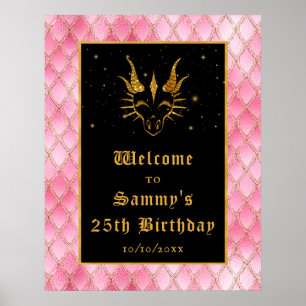 Pink Dragon Scales Gold Birthday Party Welcome Poster