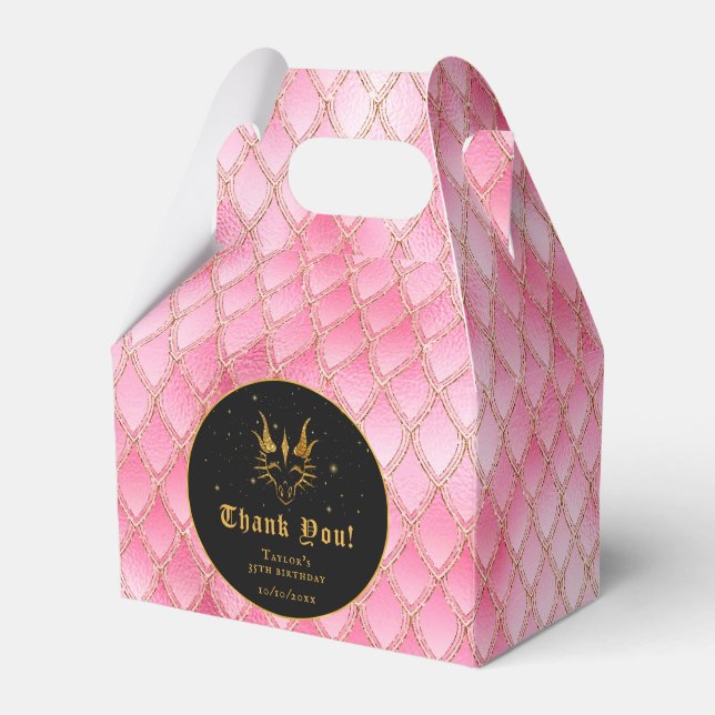 Pink Dragon Scales Gold Birthday Thank You Favour Box (Front Side)