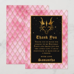 Pink Dragon Scales Gold Faux Glitter Birthday Thank You Card