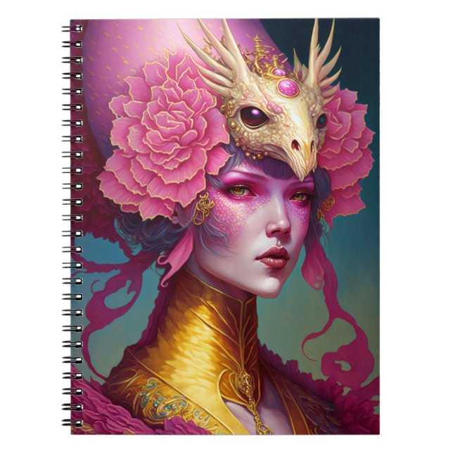 Pink Dragon Skull Woman Fantasy Art Notebook (Front)