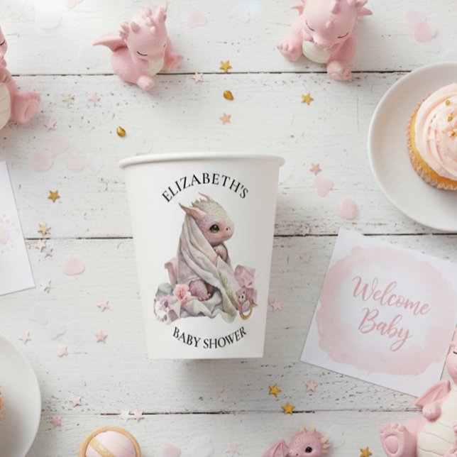 Pink Dragon Watercolor Baby Shower  Paper Cups (Creator Uploaded)