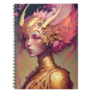 Pink Dragon Woman Fantasy Art Notebook