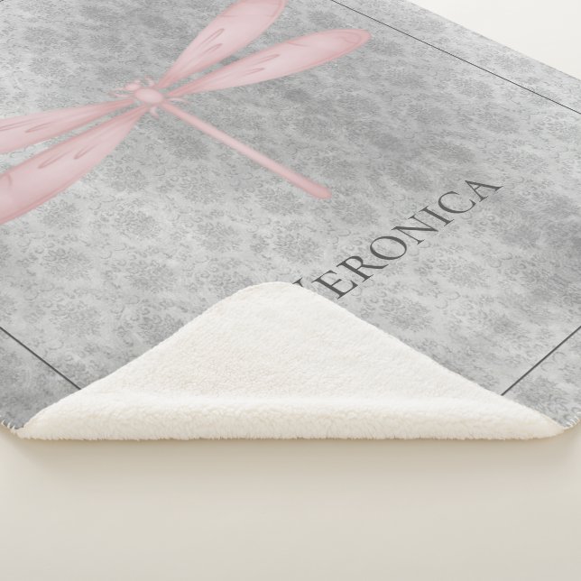 Pink Dragonfly Damask Sherpa Blanket (3/4)