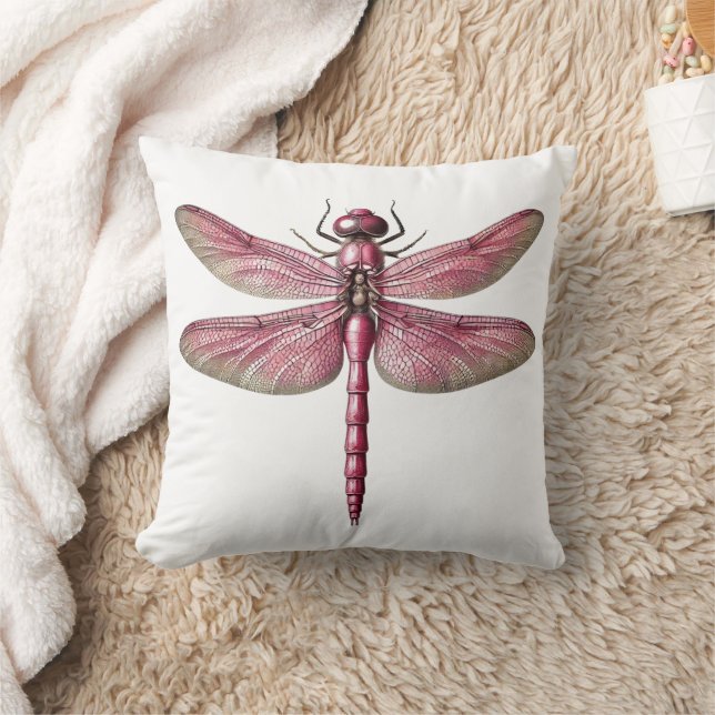 Pink Dragonfly Nature Inspired Art  Cushion (Blanket)