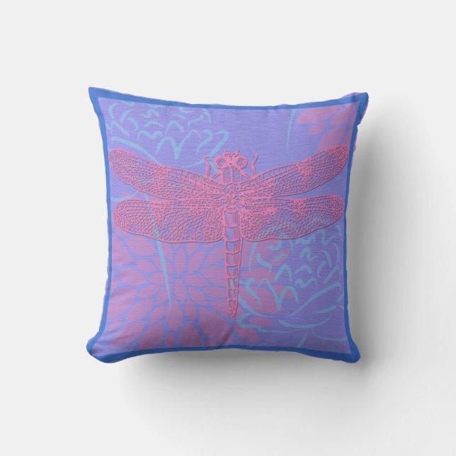 Pink Dragonfly on Purple Background Pillow (Front)