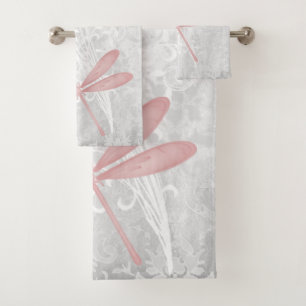 Pink Dragonfly Personalised Bath Towel Set