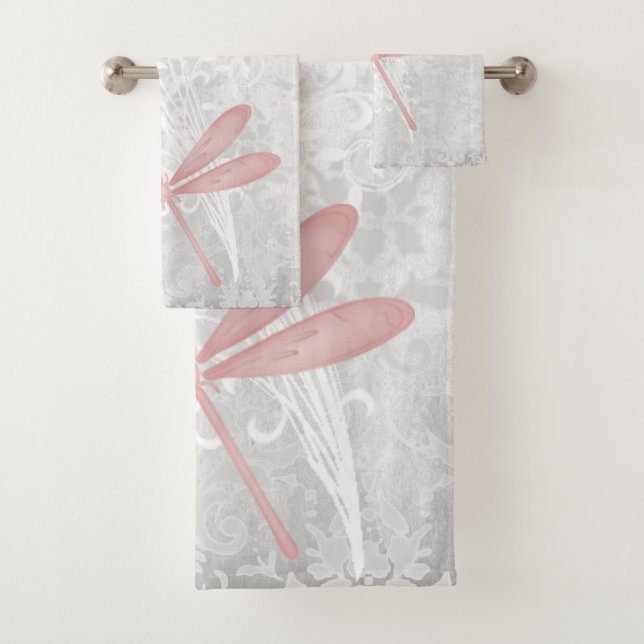 Pink Dragonfly Personalised Bath Towel Set (Insitu)