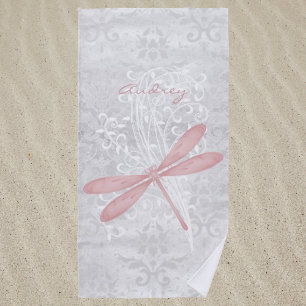 Pink Dragonfly Personalised Beach Towel