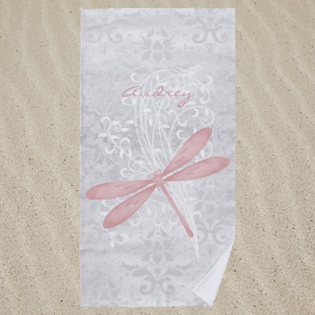 Pink Dragonfly Personalised Beach Towel (Pink Dragonfly Personalized Beach Towel)