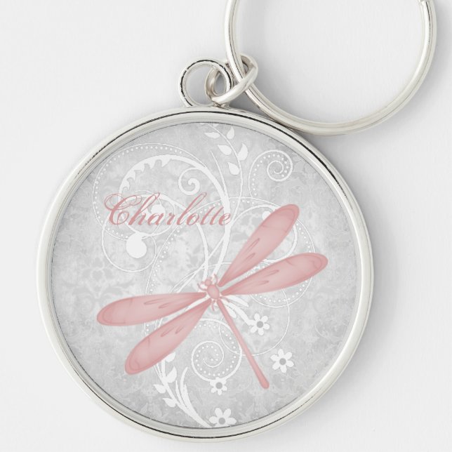 Pink Dragonfly Personalised Keychain (Front)