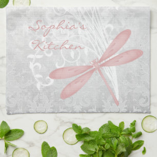 Pink Dragonfly Personalised Kitchen Towel