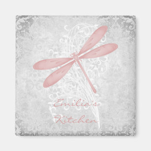 Pink Dragonfly Personalised Magnet