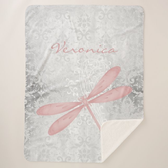 Pink Dragonfly Personalised Sherpa Blanket (Front)