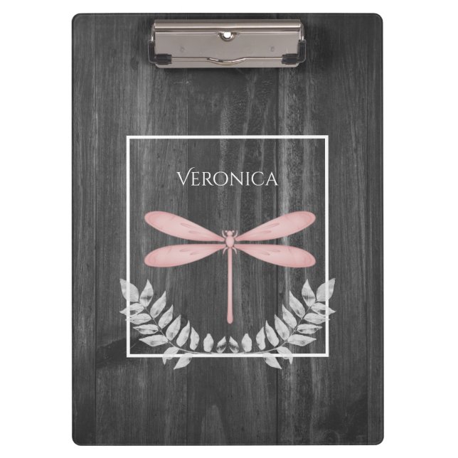 Pink Dragonfly Rustic Clipboard (Front)