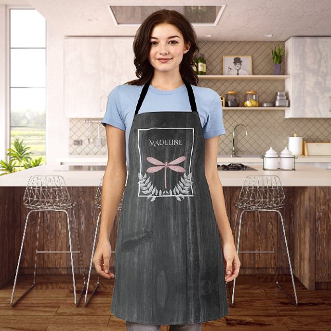 Pink Dragonfly Rustic Personalised Apron (Pink Dragonfly Rustic Personalized Apron)