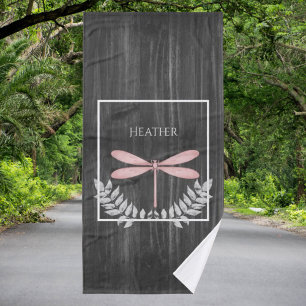 Pink Dragonfly Rustic Personalised Bath Towel Set
