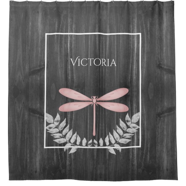 Pink Dragonfly Rustic Personalised  Shower Curtain (Front)