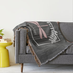 Pink Dragonfly Rustic Personalised Throw Blanket