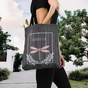 Pink Dragonfly Rustic Personalised Tote Bag