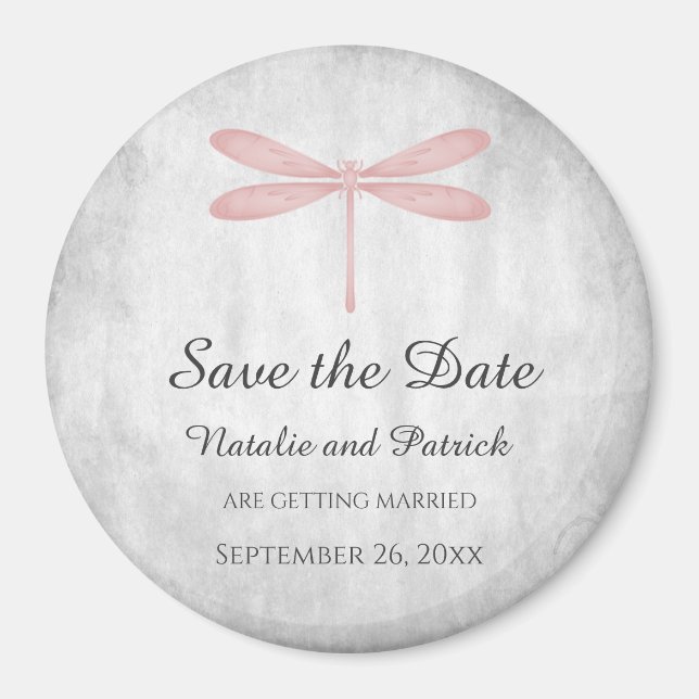 Pink Dragonfly Save the Date Magnet (Front)