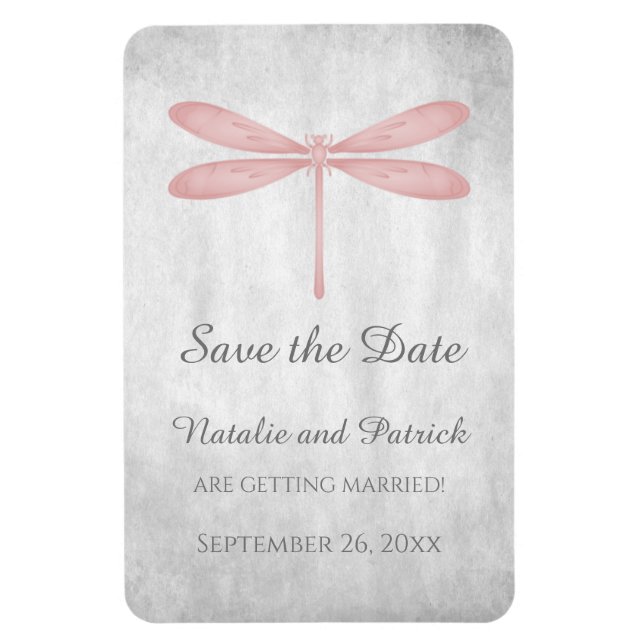 Pink Dragonfly Save the Date Magnet (Vertical)