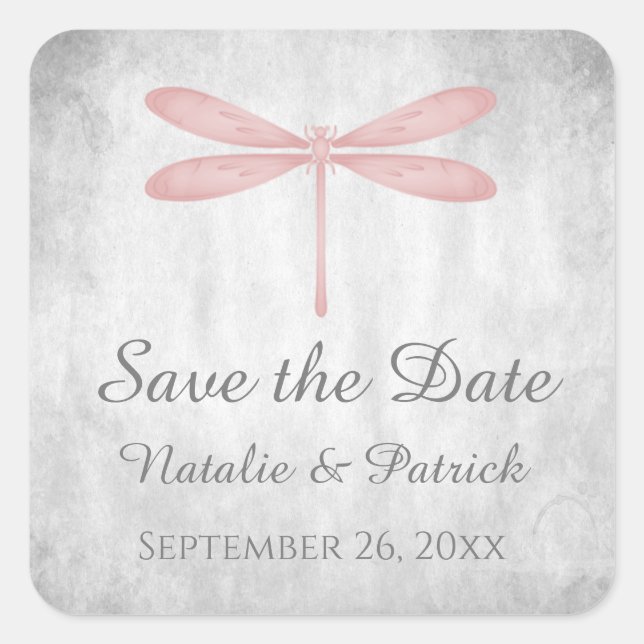Pink Dragonfly Save the Date Stickers (Front)
