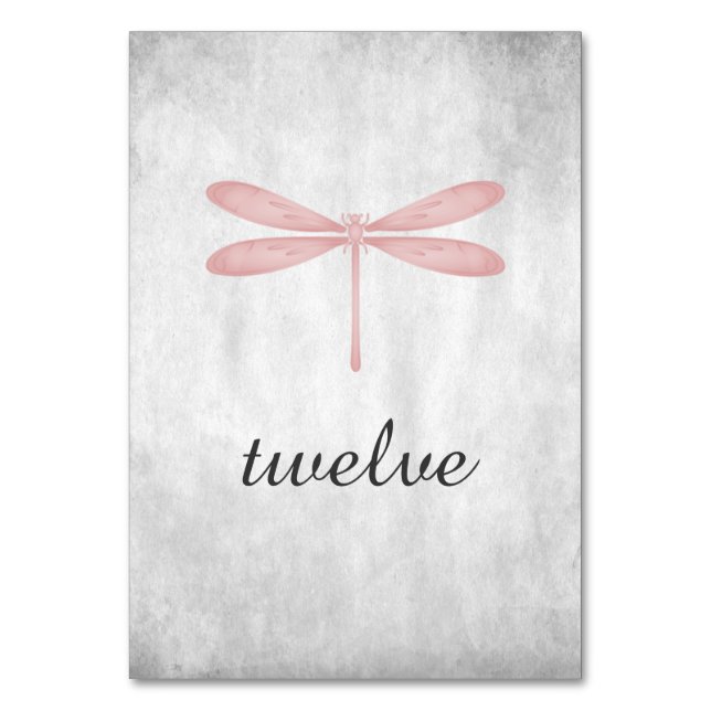Pink Dragonfly Table Number Card (Front)