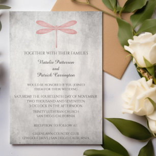 Pink Dragonfly Wedding Invitation