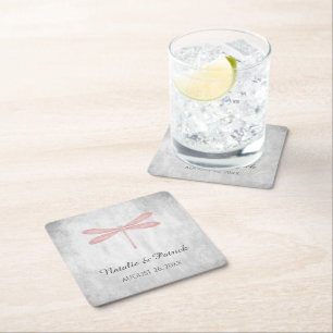 Pink Dragonfly Wedding Paper Coasters