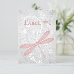 Pink Dragonfly Wedding Reception Table Card