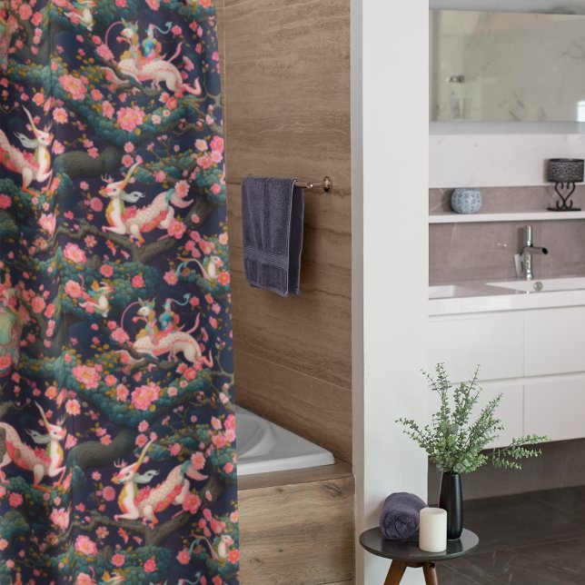 Pink Dragons and Cherry Blossoms Shower Curtain (Creator Uploaded)