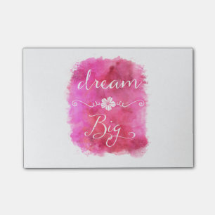 Pink Dream Big Inspirational Watercolor Quote Post-it Notes