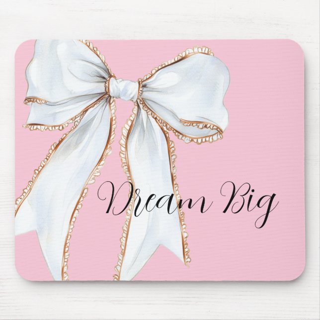 Pink Dream Big White Bow Mouse Pad (Front)
