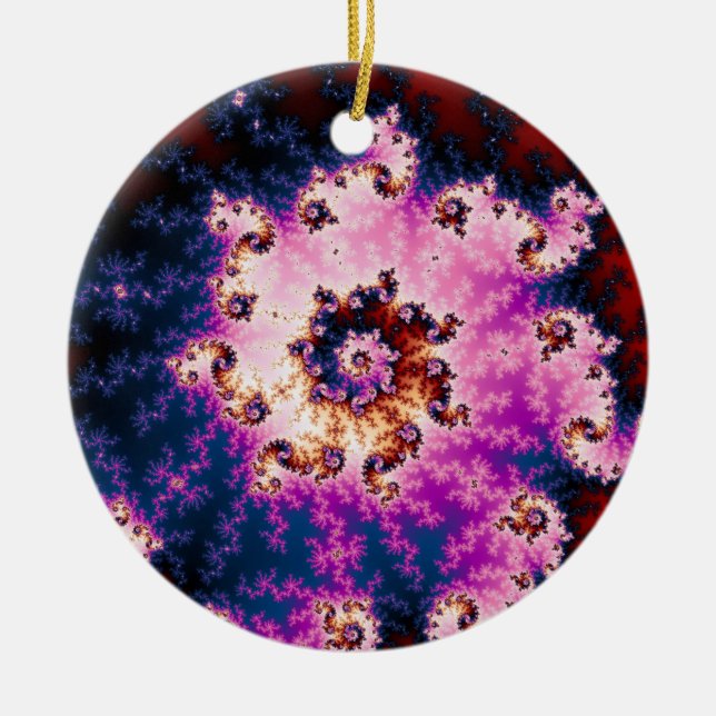 Pink Dream Christmas Fractal Ceramic Ornament (Front)