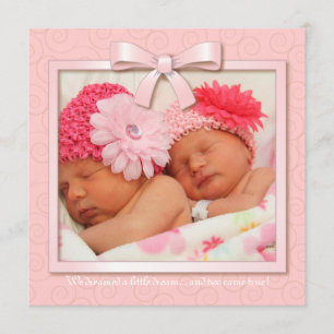 Pink Dream Twin Girl Baby Photo Birth Announcement