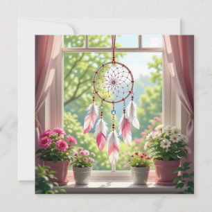 Pink Dreamcatcher and Plants Window  Holiday Card