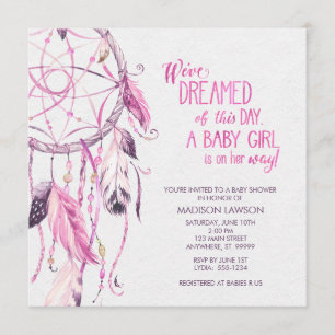 Pink Dreamcatcher Baby Shower Invitation