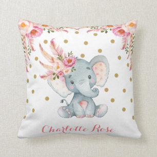 Pink Dreamcatcher Elephant Baby Girl Nursery Decor Cushion