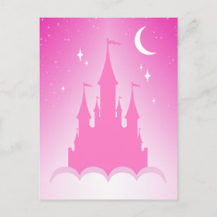 Pink Dreamy Castle In The Clouds Starry Moon Sky Postcard