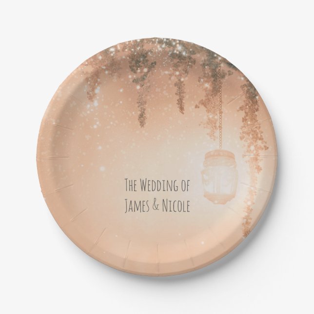 Pink Dreamy Rustic Forest Wedding Reception Paper Plate (Front)