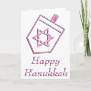 Pink Dreidel Happy Hanukkah Greeting Card 4