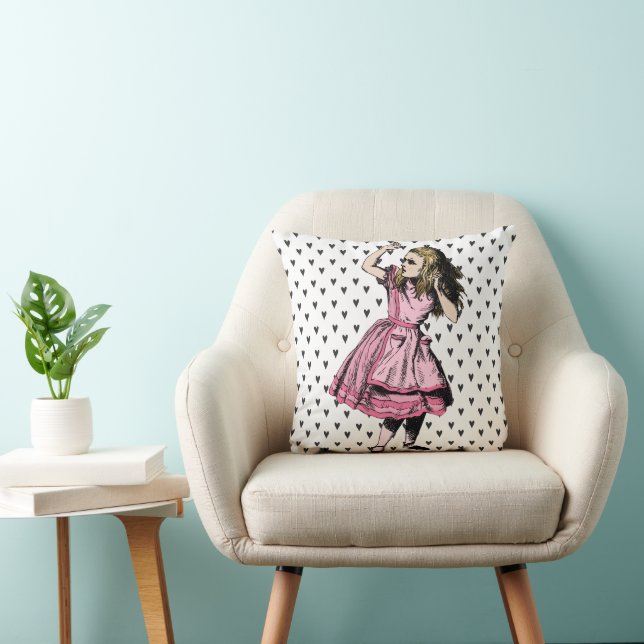 Pink Dress Alice Black Hearts Cushion (Chair)