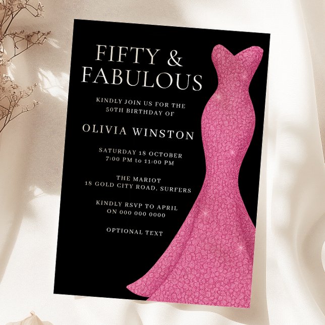 Pink Dress & Black Womans 50th Birthday Party Invitation (Creator Uploaded)