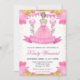 Pink Dress Blonde Princess Quinceanera Invitation