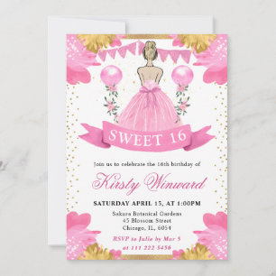 Pink Dress Blonde Princess Sweet 16 Invitation