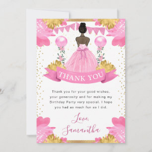 Pink Dress Dark Skin Princess Birthday Thank You Card