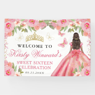 Pink Dress Dark Skin Princess Floral Sweet 16 Banner