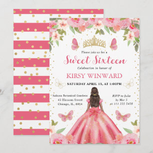 Pink Dress Dark Skin Princess Sweet 16 Invitation